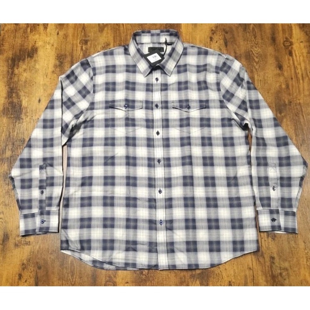 G/Fore 100% Virgin Wool Shadow Plaid Shirt Twilight‎ Blue Men's 2XL  NWT $325